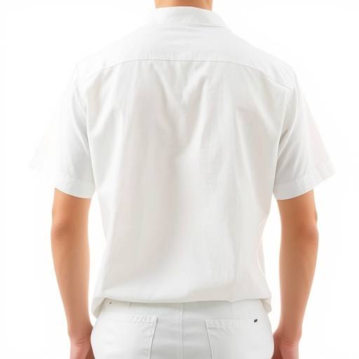 Camisa de linho branca, manga curta, estilo casual.