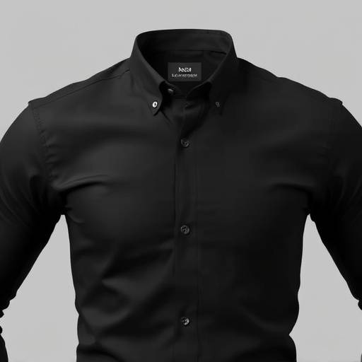 Camisa preta slim fit, gola italiana.